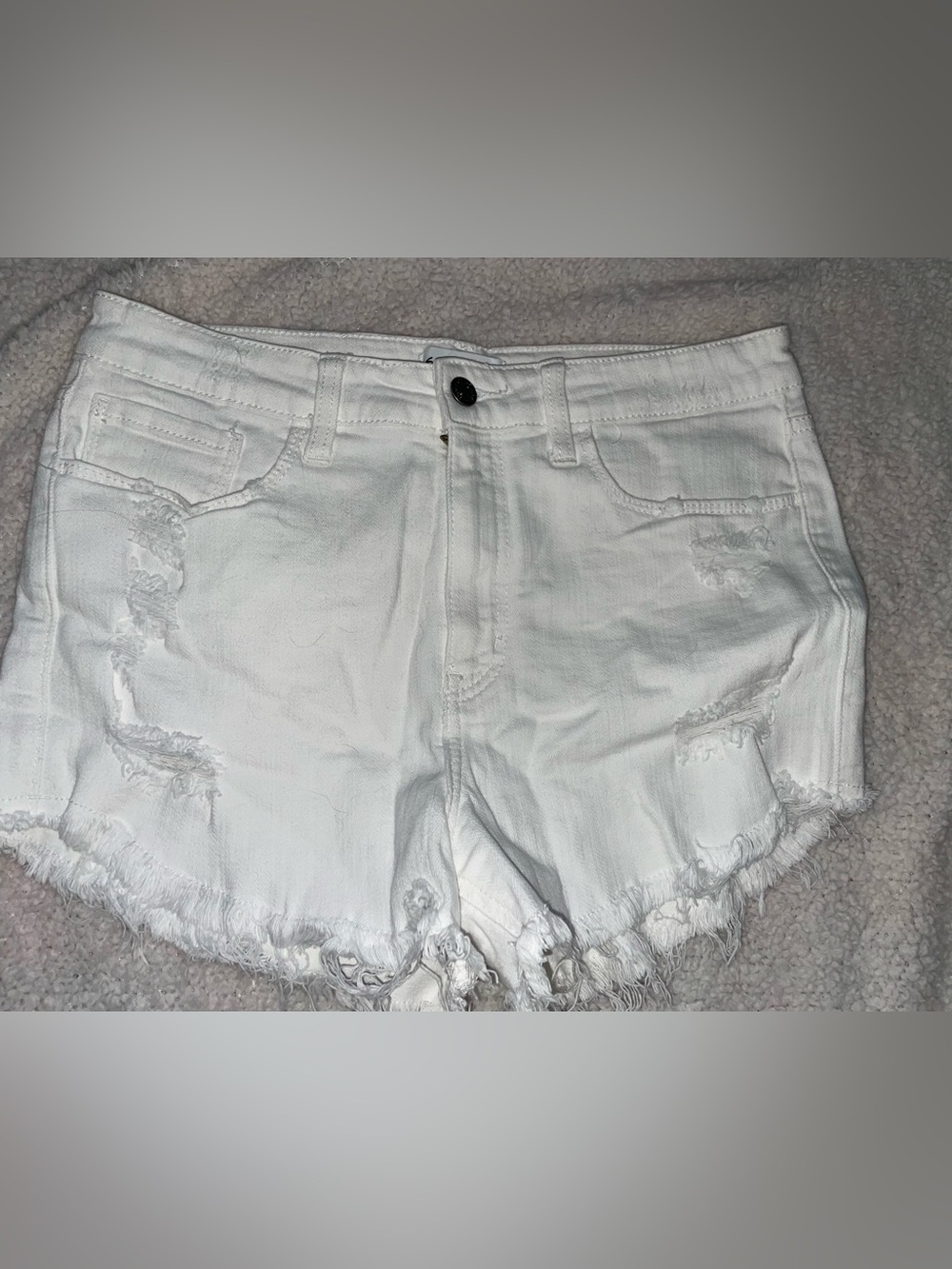 High-Rise White Distressed Denim Shorts